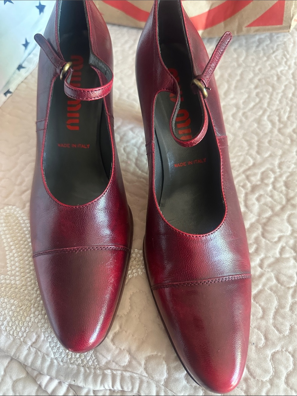 Miu Miu Deep burgundy Red Leather Mary Jane Pumps.
VINTAGE 
90s Y2K